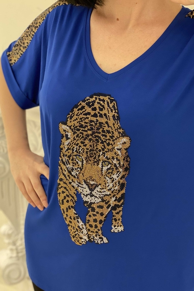Venta al por mayor Blusa de Mujer Tigre Impreso Piedra Detallada - 77603 | kazee - Thumbnail