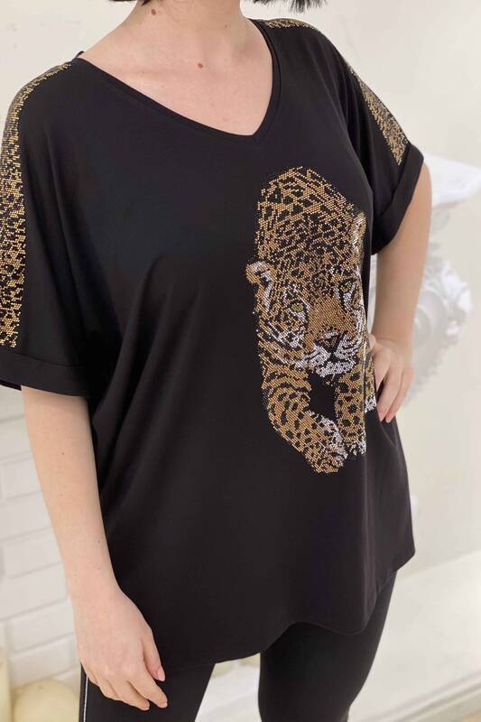 Venta al por mayor Blusa de Mujer Tigre Impreso Piedra Detallada - 77603 | kazee