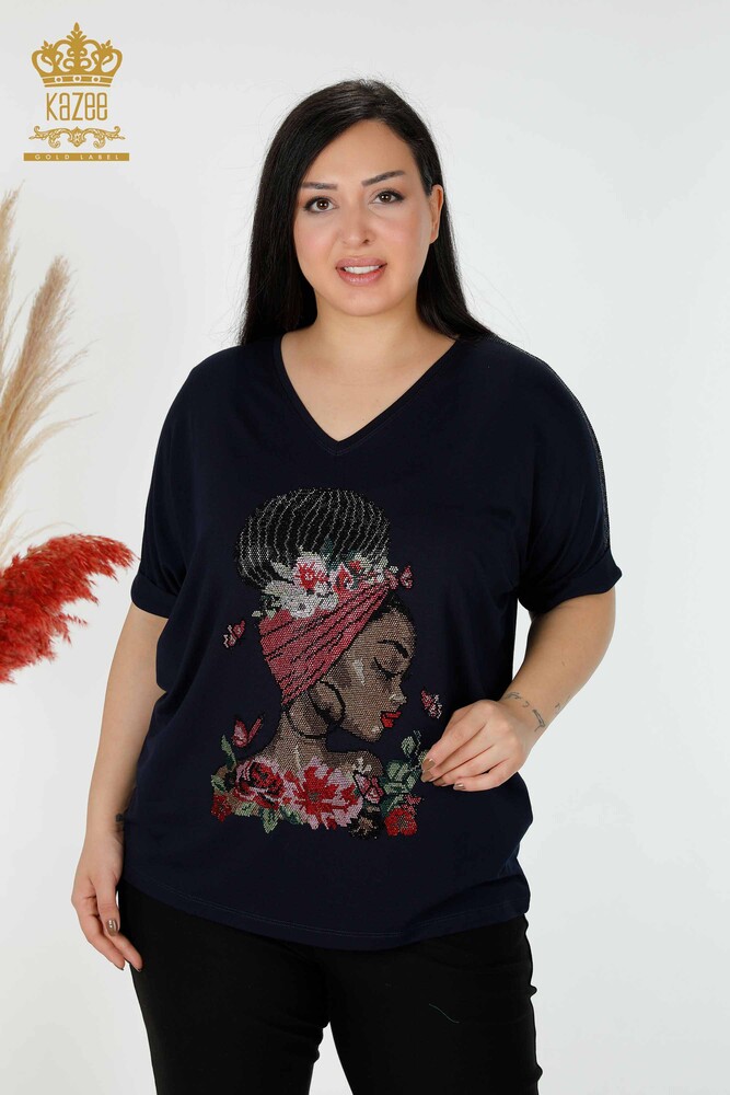 Venta al por mayor Blusa Mujer Color Piedra Bordada Azul Marino - 78913 | kazee - 1