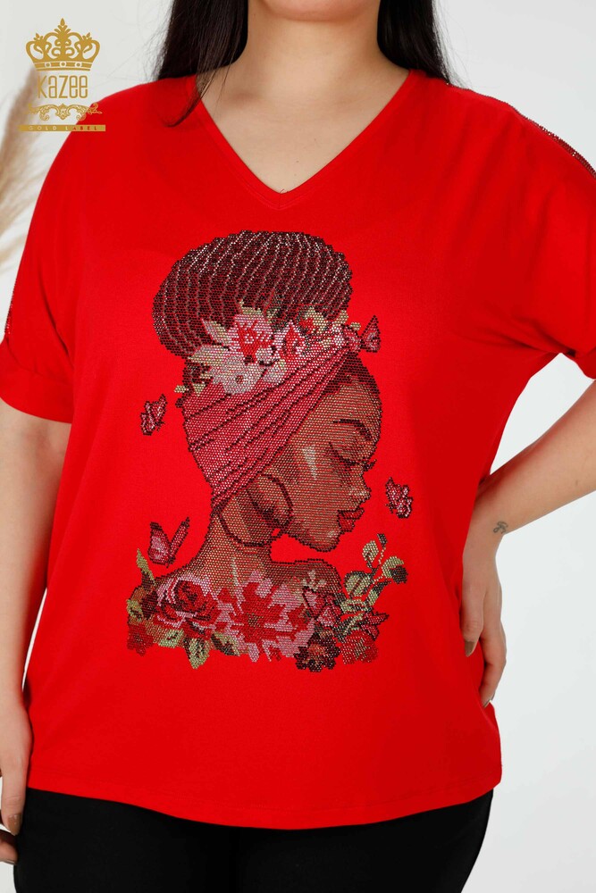 Venta al por mayor Blusa Mujer Color Piedra Bordada Roja - 78913 | kazee - 2