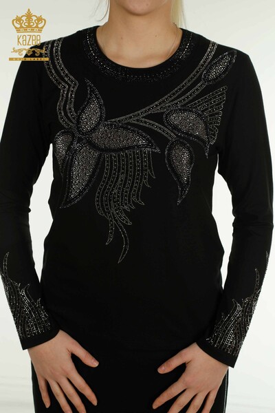 Wholesale Women's Blouse Crew Neck Black - 79380 | KAZEE - Kazee (1)