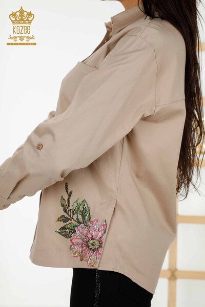 Venta al por mayor Camisa Mujer Color Visón Bordado Floral - 20234 | KAZEE - Thumbnail