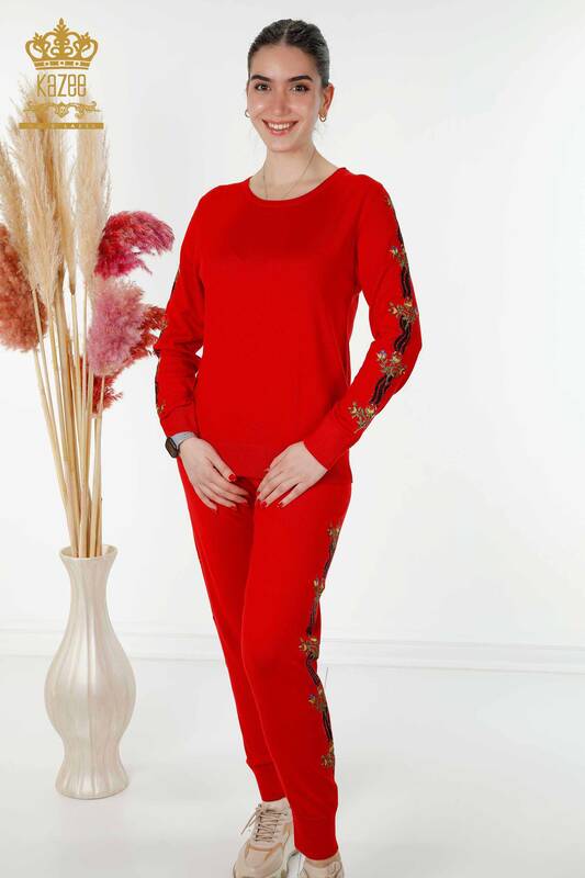 Venta al por mayor Conjunto de Chándal de Mujer Colorido Floral Rojo - 16528 | kazee