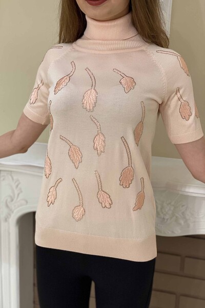 Venta al por mayor de prendas de punto de cuello alto para mujer con bordado de piedra - 15798 | kazee - Thumbnail