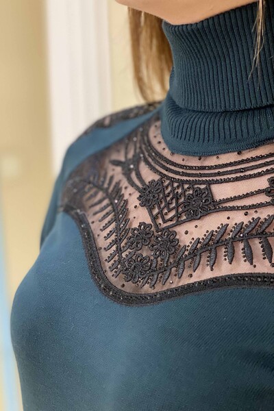 Venta al por mayor de prendas de punto de mujer de cuello alto transparentes detalladas - 15263 | kazee - Thumbnail