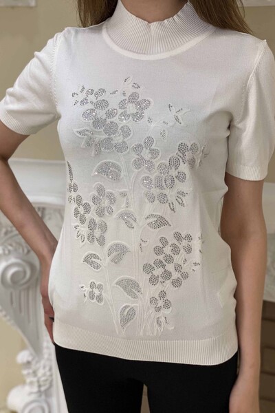Venta al por mayor de prendas de punto para mujer con motivos florales y piedras - 15729 | kazee - Thumbnail