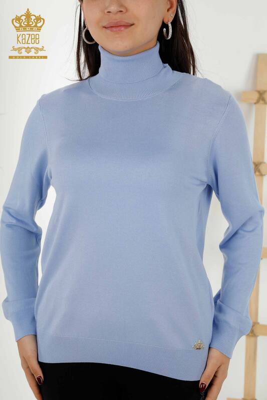 Venta al por mayor de punto para mujer Cuello alto Básico Azul claro - 11122 | kazee