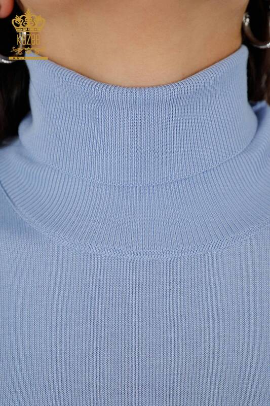 Venta al por mayor de punto para mujer Cuello alto Básico Azul claro - 11122 | kazee