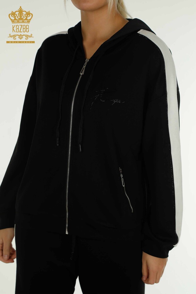 Venta al por mayor Conjunto de Chándal de Mujer Bicolor con Capucha Negro Crudo - 17554 | KAZEE - 4