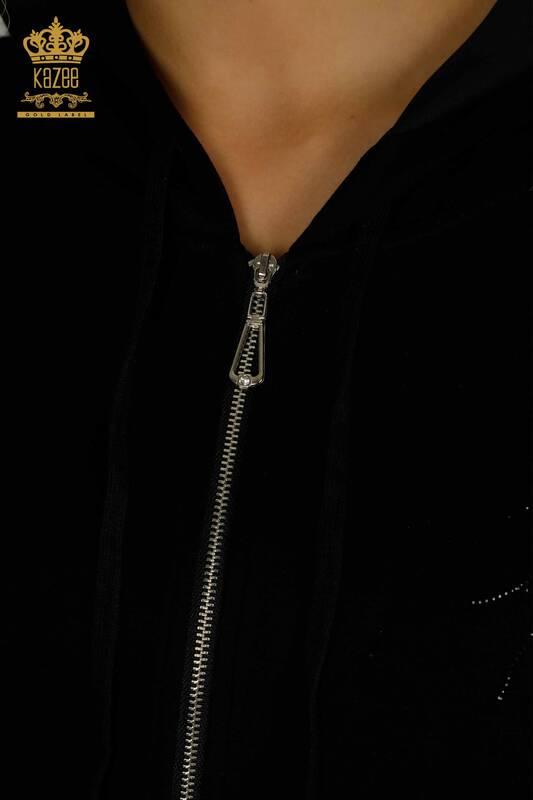 Venta al por mayor Conjunto de Chándal de Mujer Bicolor con Capucha Negro Crudo - 17554 | KAZEE