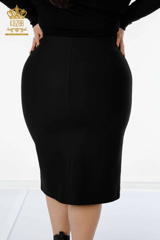 Venta al por mayor Falda de cuero para mujer con letra negra detallada - 4221 | kazee