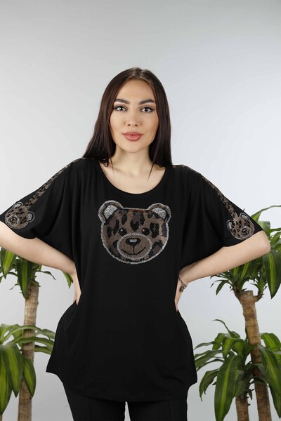 Venta al por mayor Blusa de Mujer Con Patrón de Oso Detalle de Leopardo - 77556 | kazee - Thumbnail