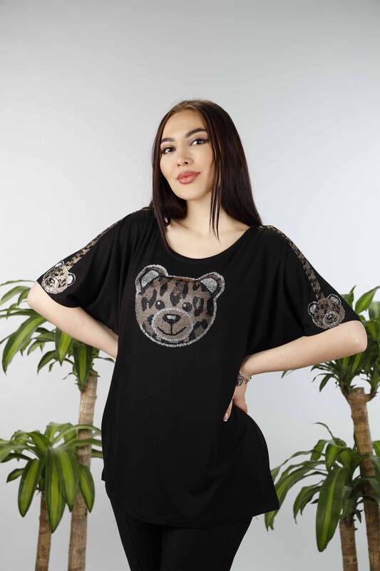 Venta al por mayor Blusa de Mujer Con Patrón de Oso Detalle de Leopardo - 77556 | kazee