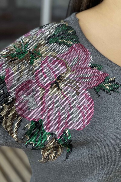 Venta al por mayor Suéter de Punto de Mujer Flor Bordado Detallado -16596 | kazee - Thumbnail