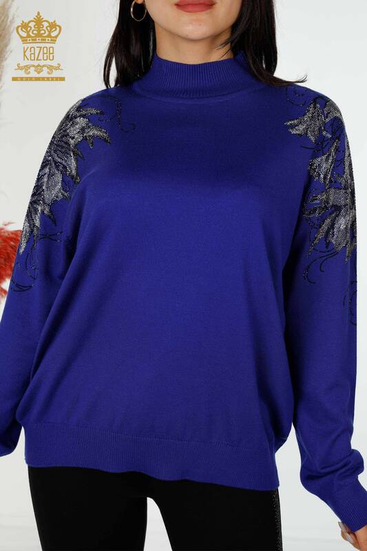 Venta al por mayor de prendas de punto para mujer, suéter con hombros florales, Saks detallados - 16597 | kazee