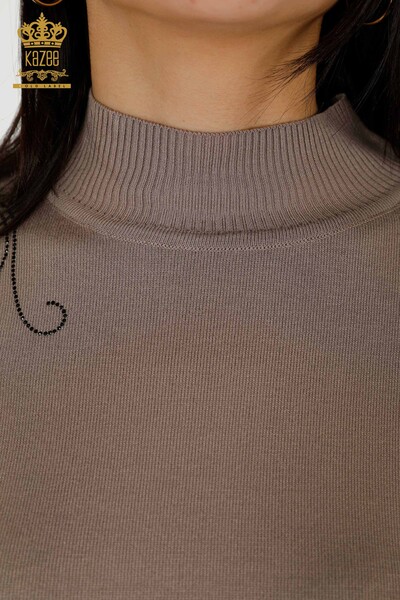 Venta al por mayor de prendas de punto para mujer, suéter con hombros florales, visón detallado - 16597 | kazee - Thumbnail