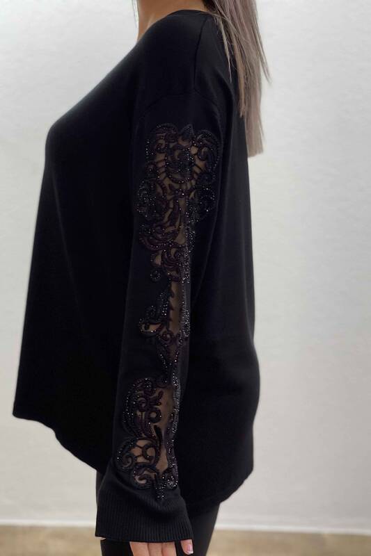 Venta al por mayor Prendas de punto para mujer con mangas de suéter con bordado detallado - 16573 | kazee