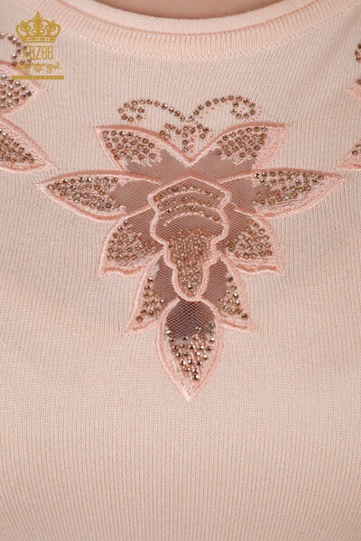 Venta al por mayor de prendas de punto de tul con detalles florales bordados con piedras bordadas - 16197 | kazee - Thumbnail