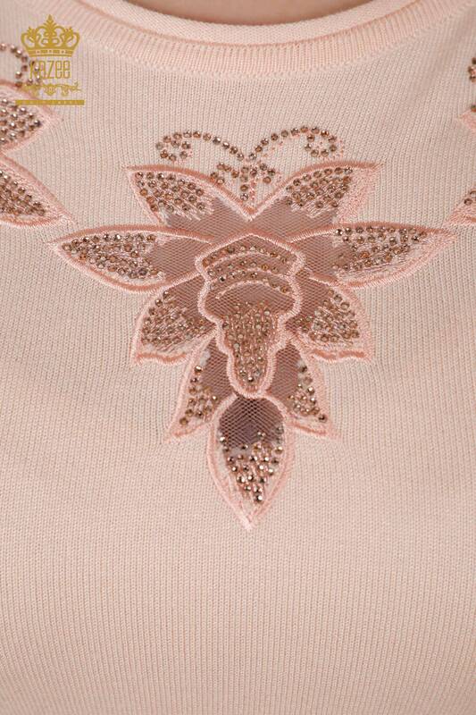 Venta al por mayor de prendas de punto de tul con detalles florales bordados con piedras bordadas - 16197 | kazee