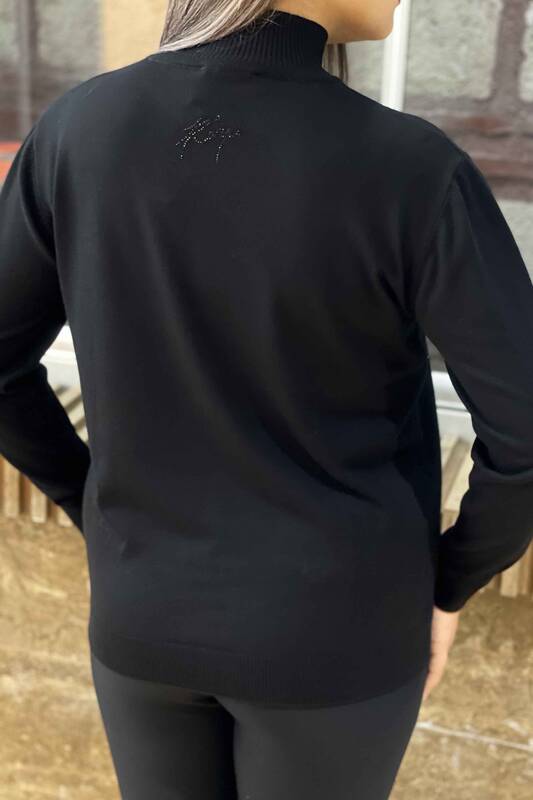 Venta al por mayor Suéter de punto para mujer con estampado de cuello alto bordado - 16606 | kazee