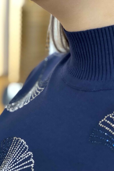 Venta al por mayor Suéter de punto para mujer con estampado de cuello alto bordado - 16608 | kazee - Thumbnail
