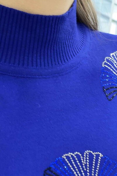 Venta al por mayor Suéter de punto para mujer con estampado de cuello alto bordado - 16608 | kazee - Thumbnail