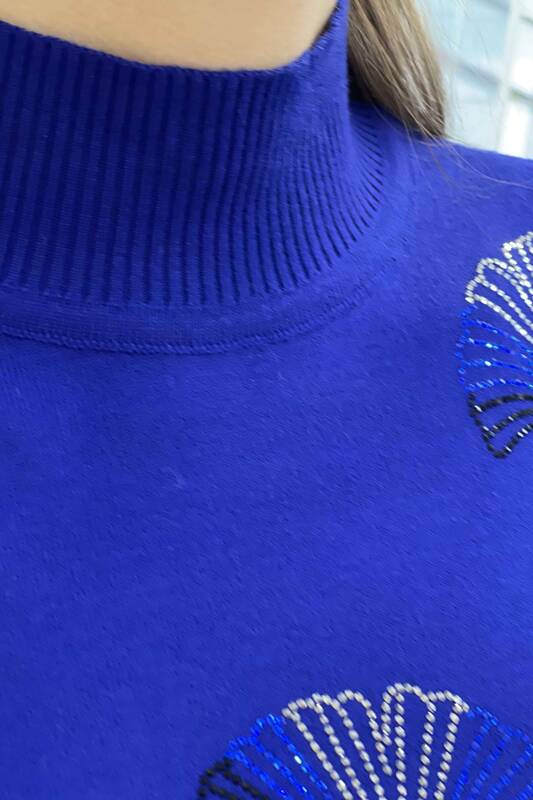 Venta al por mayor Suéter de punto para mujer con estampado de cuello alto bordado - 16608 | kazee