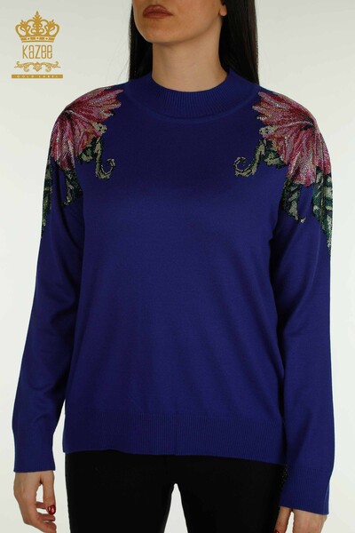Venta al por mayor Saks detallados de la flor del hombro del suéter de los géneros de punto de las mujeres - 30542 | KAZEE - Thumbnail