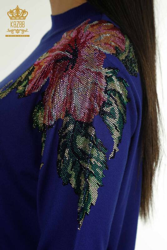 Venta al por mayor Saks detallados de la flor del hombro del suéter de los géneros de punto de las mujeres - 30542 | KAZEE