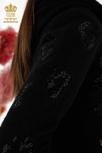 Venta al por mayor Suéter de Punto para Mujer - Leopardo Bordado de Piedra de Negro - 40004 | KAZEE - Thumbnail