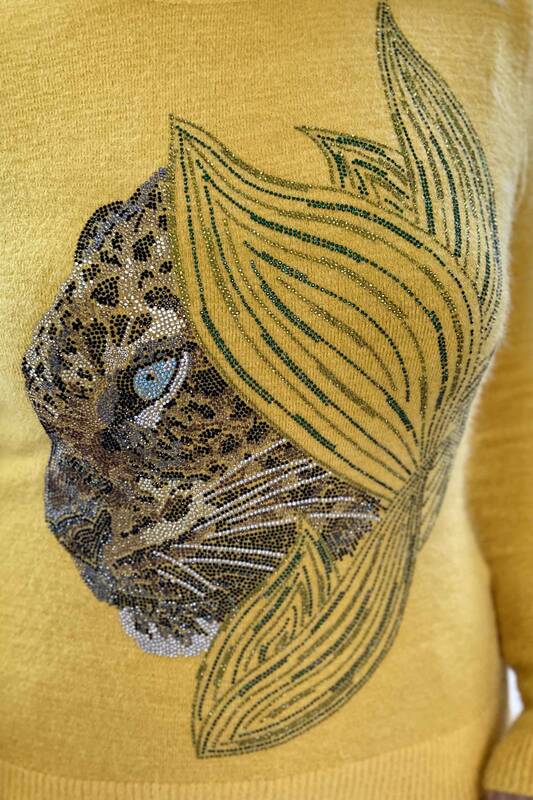 Venta al por mayor Prendas de punto para mujer Tiger Pattern Turtleneck Stone Angora - 18912 | kazee
