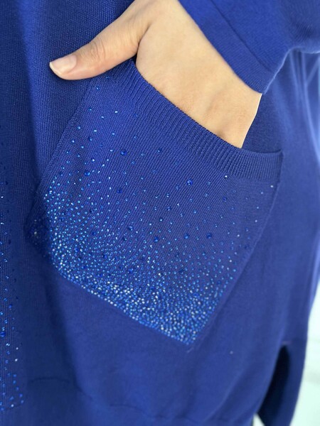 Venta al por mayor de punto de mujer suéter Crystal Stone bordado bolsillo detallado Saks - 30602 | KAZEE - 5