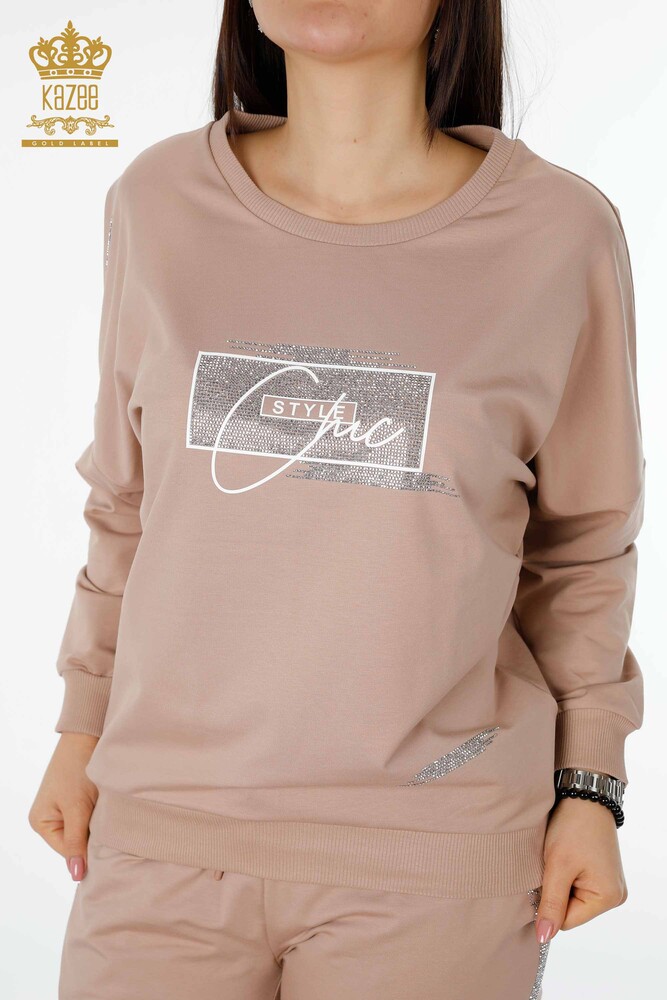 Venta al por mayor Conjunto de chándal para mujer Crystal Stone bordado Mink - 17461 | kazee - 3