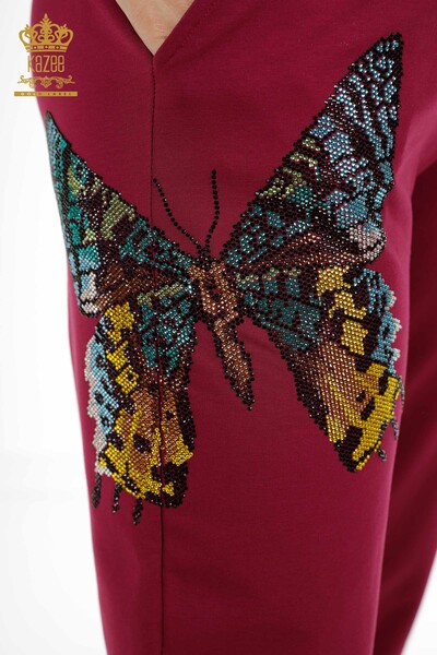 Venta al por mayor Conjunto de chándal de mujer con estampado de mariposas púrpura - 17492 | kazee - Thumbnail