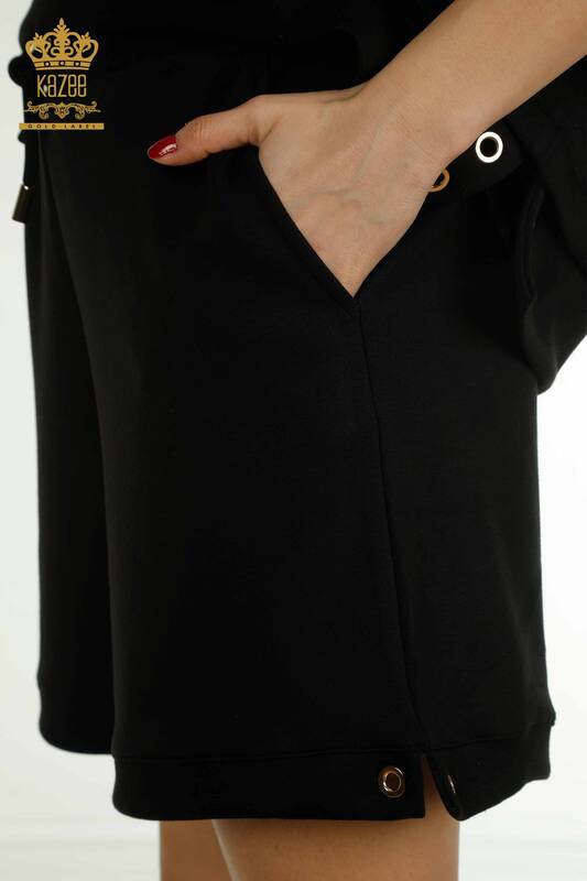 Venta al por mayor Conjunto de chándal y pantalones cortos para mujer con capucha Negro - 17695 | KAZEE