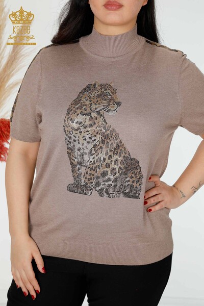 Venta al por mayor Suéter de punto para mujer Patrón de tigre Mink - 16999 | kazee - 2