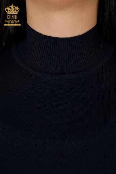 Venta al por mayor Suéter de Punto de Mujer Cuello Alto Viscosa Azul Marino - 16168 | kazee - Thumbnail