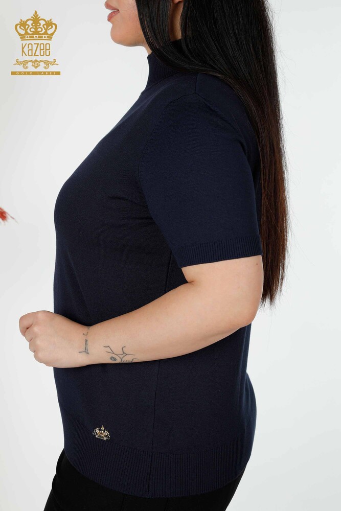 Venta al por mayor Suéter de Punto de Mujer Cuello Alto Viscosa Azul Marino - 16168 | kazee - 5