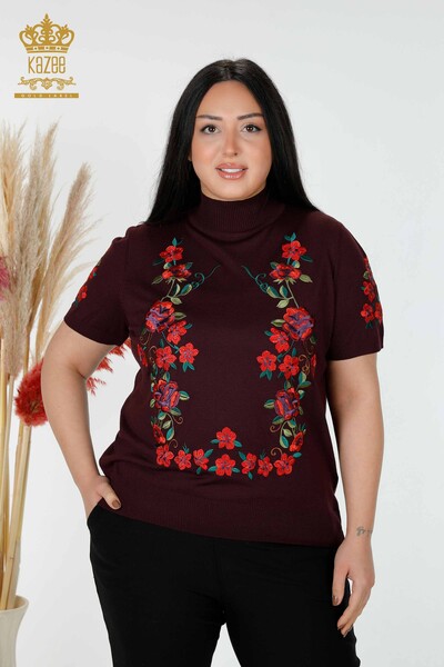 Venta al por mayor Suéter de punto para mujer con estampado floral Ciruela - 15876 | kazee - Thumbnail