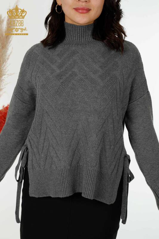 Venta al por mayor Suéter de punto para mujer con lazo lateral estampado antracita - 30000 | kazee