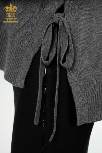 Venta al por mayor Suéter de punto para mujer con lazo lateral estampado antracita - 30000 | kazee - Thumbnail
