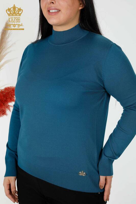 Venta al por mayor Suéter de Punto para Mujer Cuello Alto Basic Petrol - 16663 | kazee