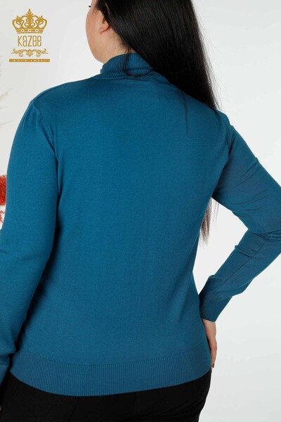 Venta al por mayor Suéter de Punto para Mujer Cuello Alto Basic Petrol - 16663 | kazee - Thumbnail