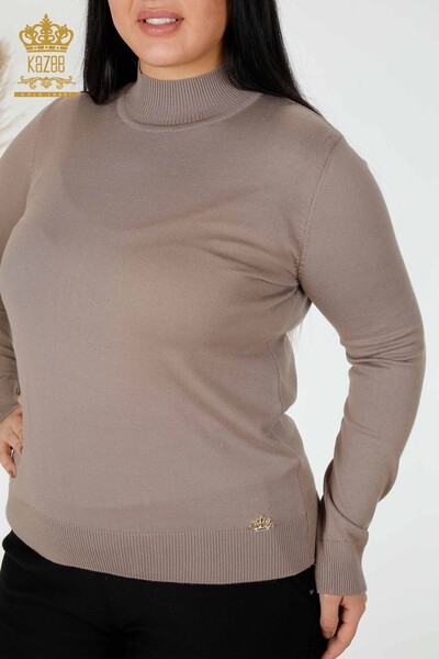 Venta al por mayor Suéter de Punto para Mujer Cuello Alto Básico Mink - 16663 | kazee - Thumbnail