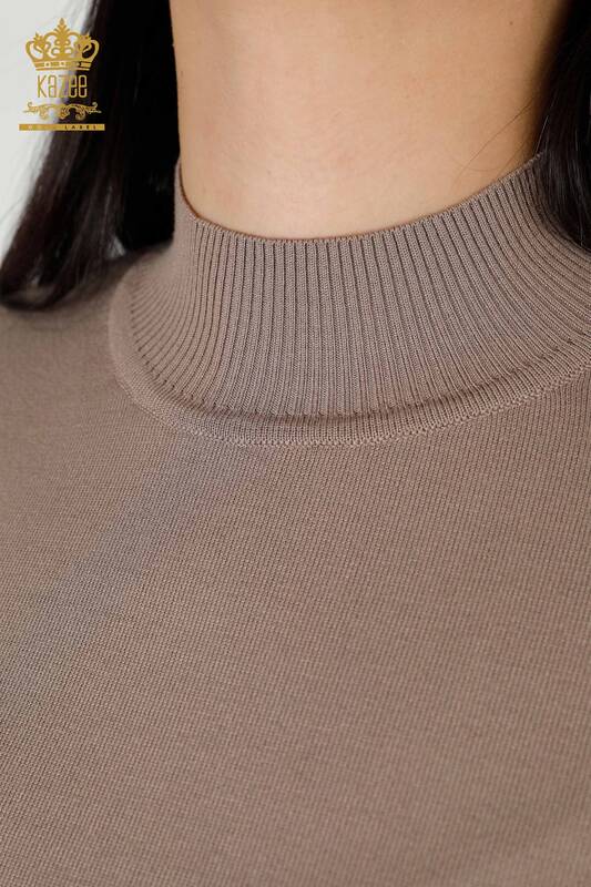 Venta al por mayor Suéter de Punto para Mujer Cuello Alto Básico Mink - 16663 | kazee