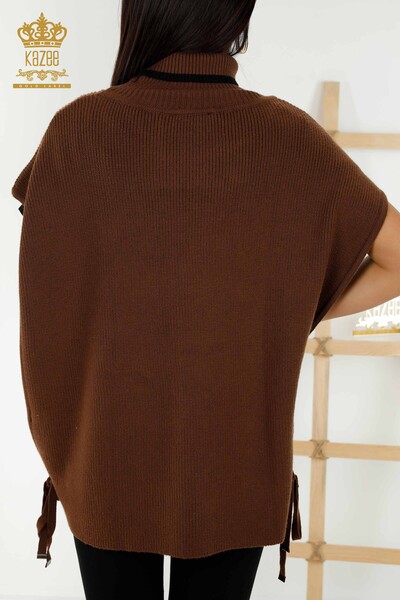 Venta al por mayor Suéter sin mangas para mujer - Cuello alto - Marrón - 30229 | kazee - Thumbnail