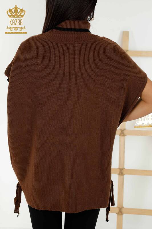 Venta al por mayor Suéter sin mangas para mujer - Cuello alto - Marrón - 30229 | kazee