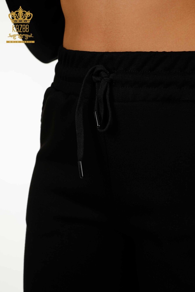 Venta al por mayor Conjunto de chándal para mujer con botones detallados Negro Crudo - 17594 | KAZEE - 11