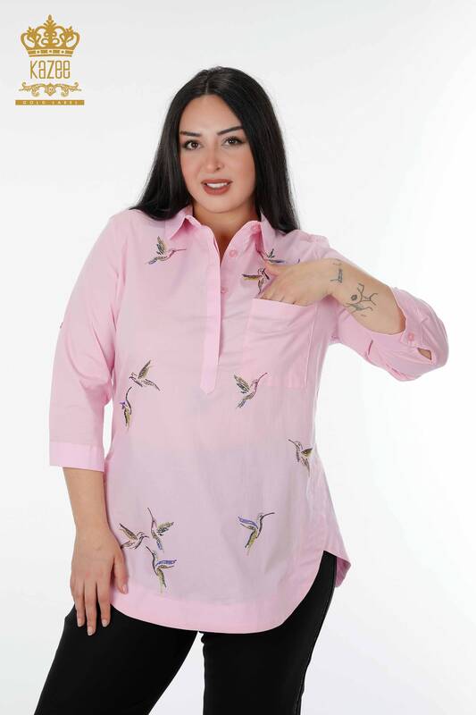 Venta al por mayor Camisa de mujer Bird Pattern Pink - 20129 | kazee