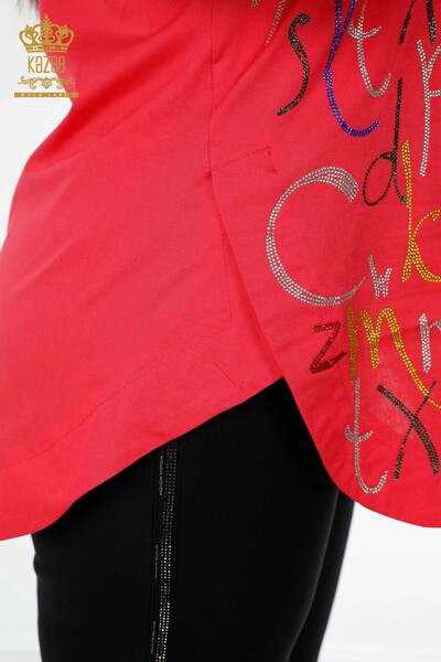 Venta al por mayor Camisa de mujer Patrón de letras Coral - 20123 | kazee - Thumbnail